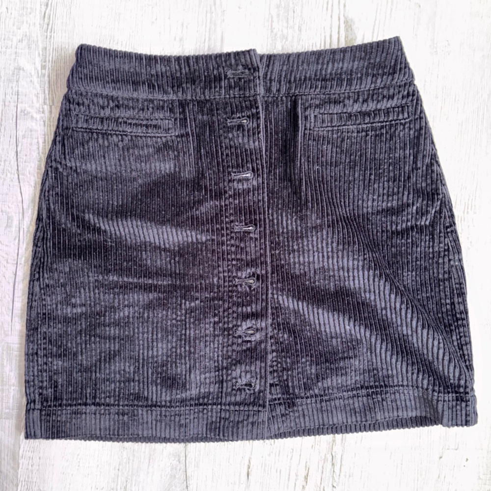 Wilfred Charcoal Black Corduroy Button-Front Mini Skirt